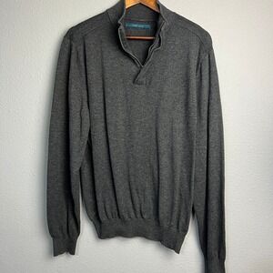 Perry Ellis Quarter Zip Pullover Sweater Gray Heathered Knit Grandpa Academia XL